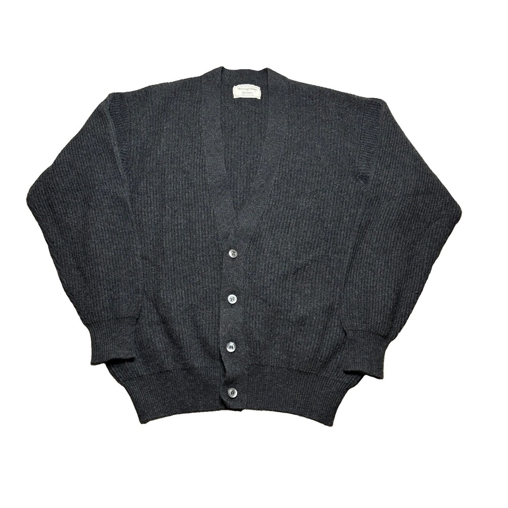 Vtg Norman Hilton Glenmac Cardigan Sweater Mens XL Gray Geelong Lambswool